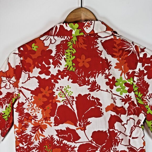 Vintage Lightning Bolt Hawaiian Shirt Womens Small 70s Red Hibiscus Aloha Surf - Picture 10 of 13